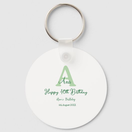 Porte-clés Joyeux 40e anniversaire vert ajouter nom monogramm (Recto)