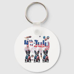 Porte-clés Joyeux 4 juillet trois mignons Boston Terriers Sun