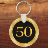 Porte-clés Joyeux 50e anniversaire Favor Idées, Noir et Or (Verso)