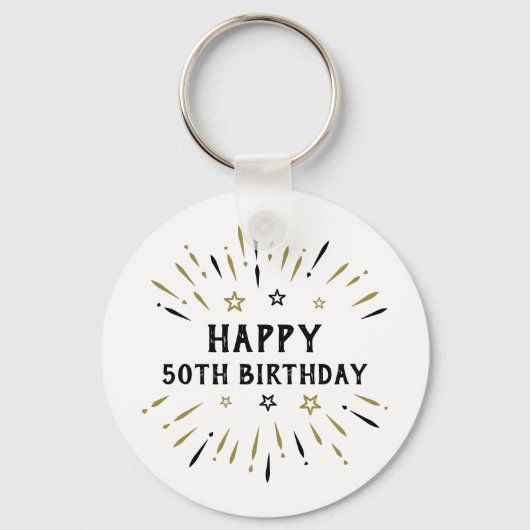 Porte-clés Joyeux 50e anniversaire feux d'artifice Blanc Blac (Recto)