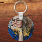 Porte-clés Joyeux 60e anniversaire Script photo personnalisée (Recto)