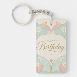 Porte-clés Joyeux Anniversaire Art Déco Floral Géométrique Pa