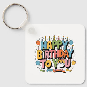 Porte-clés Joyeux Anniversaire Chat Mignon