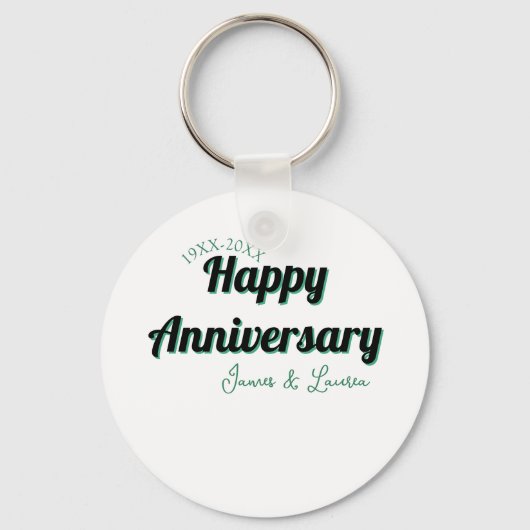 Porte-clés Joyeux anniversaire de mariage nom date année vert (Recto)