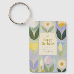Porte-clés Joyeux Anniversaire Fleurs Botaniques Modernes en
