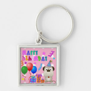 Porte-clés Joyeux anniversaire mignon chiot avec gâteau et ca