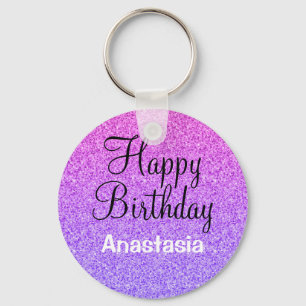 Porte-clés Joyeux Anniversaire Ombré Paillettes Violettes