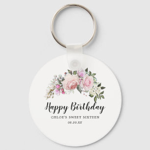 Porte-clés Joyeux Anniversaire rose Floral Sweet 16 Fête Favo