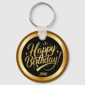 Porte-clés Joyeux Anniversaire Script Or Élégant Noir (Recto)
