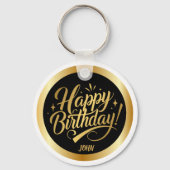 Porte-clés Joyeux Anniversaire Script Or Élégant Noir (Verso)