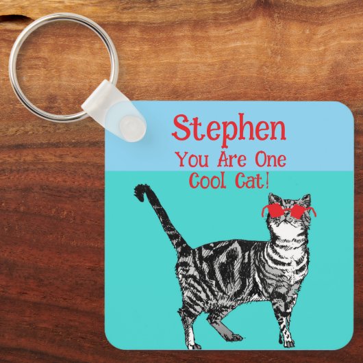 Porte-clés Joyeux anniversaire Vous Cool Tabby Chat Mens Mari (Recto)