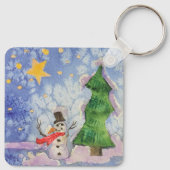 Porte-clés Joyeux Arbre De Noël Et Aquarelle De Snowman Froid (Dos)