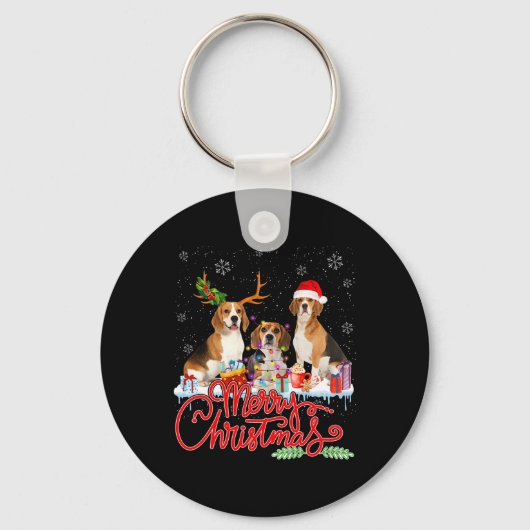 Porte-clés Joyeux Beagle de Noël Chien Père Noël Reindeer Lig (Recto)
