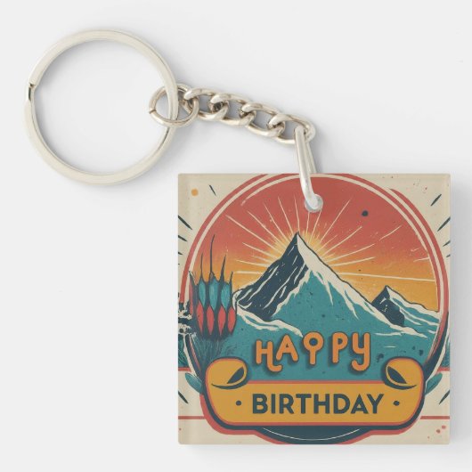 Porte-clés Joyeux Carré d'anniversaire (Devant)