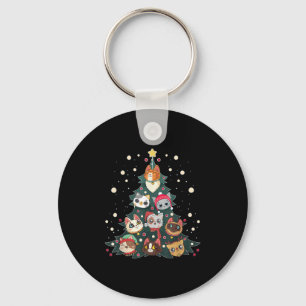 Porte-clés Joyeux Cat Noël Arbre de Noël Drôle, Chats Xmas Mi