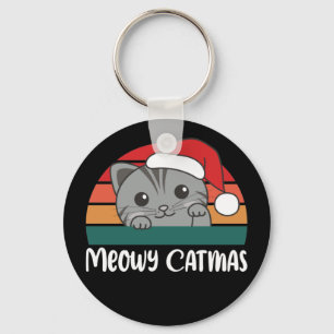Porte-clés Joyeux Catmas Funny Chat Noël Pun Porte - clé