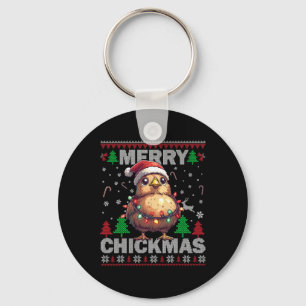 Porte-clés Joyeux Chickmas Drôle Poulet Noël laid Pour Bo