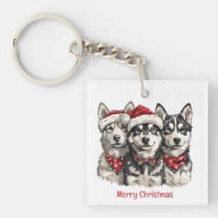 Porte-clés Joyeux Chiens Husky Noël