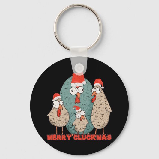 Porte-clés Joyeux Cluck Noël - Poulets de Noël fous (Recto)