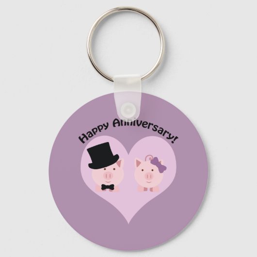 Porte-clés Joyeux couple de cochons à l'anniversaire (Recto)