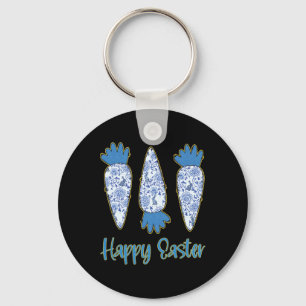 Porte-clés Joyeux Easter Blue Floral Chinoiserie Carottes Oeu