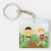 Porte-clés Joyeux Enfants Jouant À L'Extérieur (Devant)