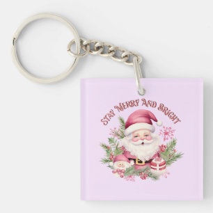 Porte-clés Joyeux et lumineux - Père Noël rose