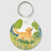 Porte-clés Joyeux Golden Retriever | Carte d'aquarelle (Recto)