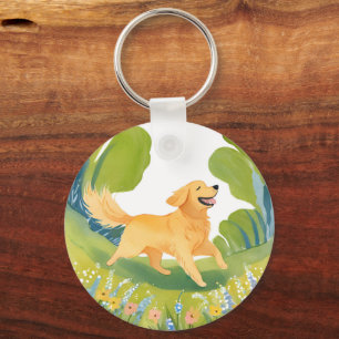 Porte-clés Joyeux Golden Retriever   Carte d'aquarelle