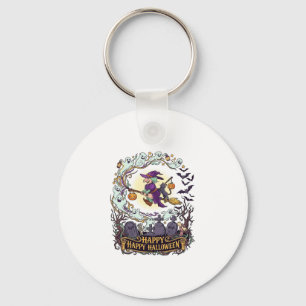 Porte-clés Joyeux Halloween Balai de Sorcière Chat Noir Fantô