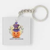 Porte-clés Joyeux Halloween - Chat noir sorcier (Dos)