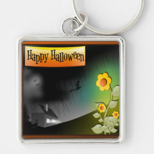 Porte-clés Joyeux Halloween & Fleurs -