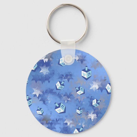 Porte-clés Joyeux Hanukkah Étoiles Filantes et Dreidels (Recto)