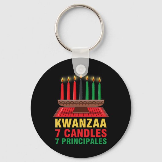 Porte-clés Joyeux Kwanzaa Kinara Sept Principes Bougies Pan (Recto)