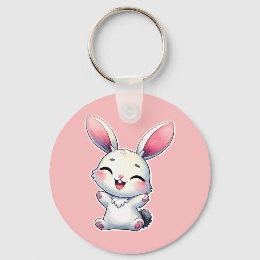 Porte-clés Joyeux lapin aquarelle (Recto)