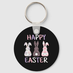 Porte-clés Joyeux lapin de fleur de Pâques mignon rose léopar