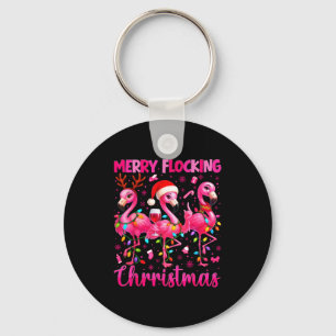 Porte-clés Joyeux Noël à troupeau de flamants roses Boisson P