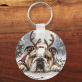 Porte-clés Joyeux Noël anglais Bulldog Reindeer (Verso)
