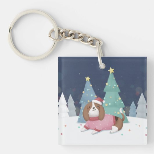 Porte-clés Joyeux Noël : Art d'Illustration Beagle (Devant)
