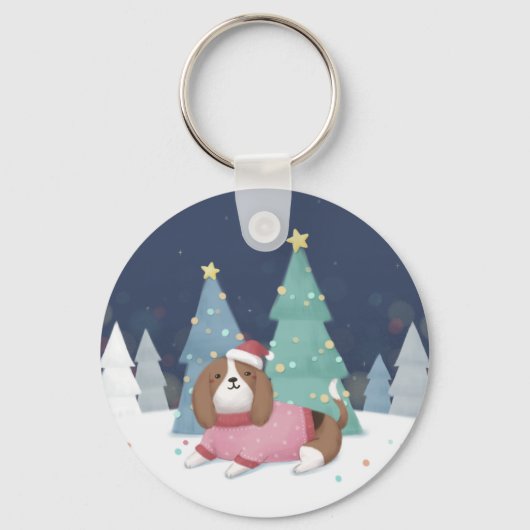 Porte-clés Joyeux Noël : Art d'Illustration Beagle (Recto)