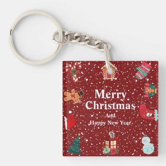 Porte-clés Joyeux Noël avec des vacances rouges (Devant)