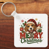 Porte-clés Joyeux Noël Beagle Mignon (Recto)