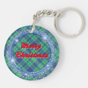 Porte-clés Joyeux Noël bleu Plaid Faux Parties scintillant Ca