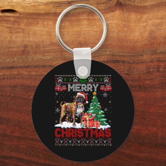 Porte-clés Joyeux Noël Boxer Amoureux de les chiens Famille V (Recto)