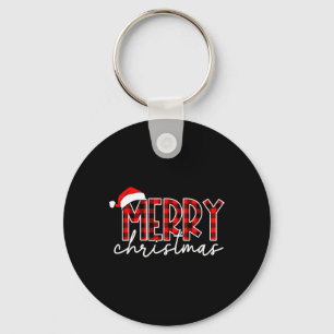 Porte-clés Joyeux Noël Buffalo Red Plaid Santa Hat Xmas P