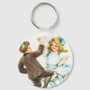 Porte-clés Joyeux Noël - carte vintage, enfants dansants
