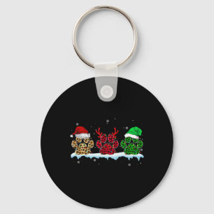 Porte-clés Joyeux Noël Chien Paws Santa Hat Lights Leopard