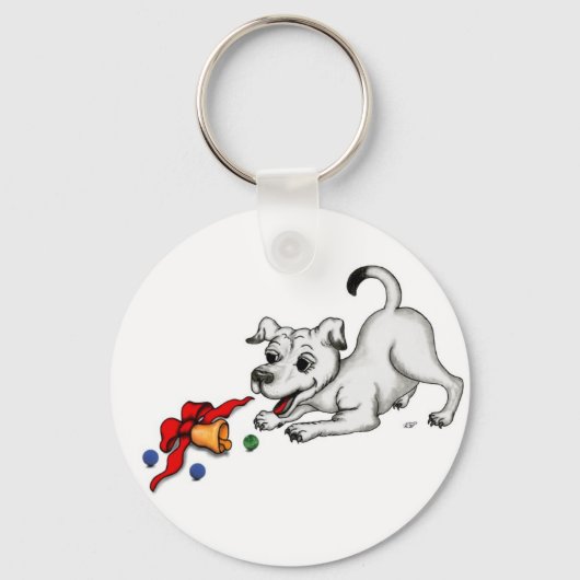 Porte-clés Joyeux Noël ! Chiot avec Bell et Ball (Recto)
