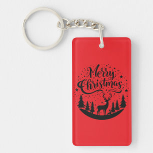 Porte-clés Joyeux Noël classique Cerfs et Arbre Design Art