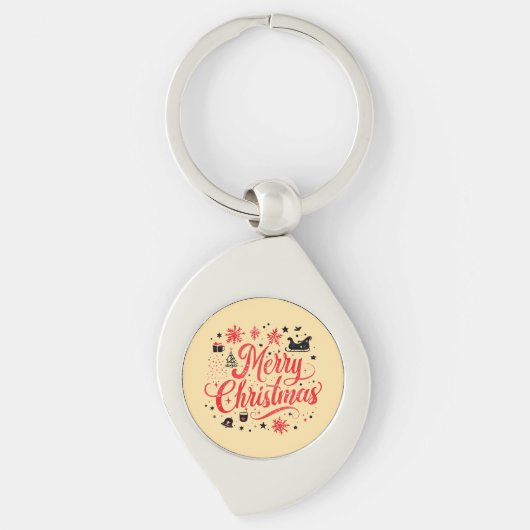 Porte-clés Joyeux Noël Design moderne | Rouge et blanc (Devant)
